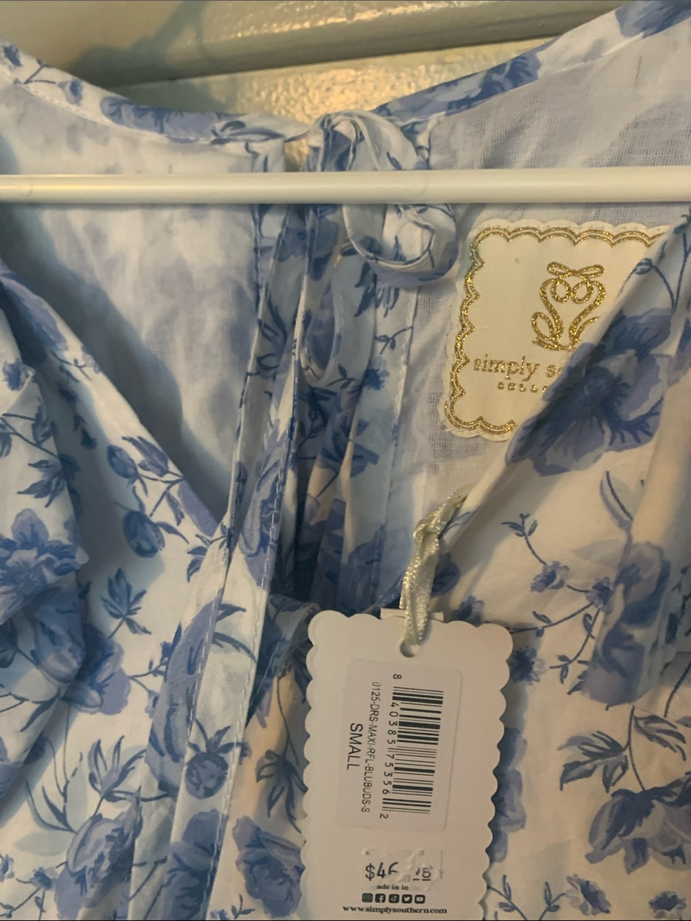 Simply Southern Blue Floral White Sundress with Ruffle Sleeves - Picture 9 of 11